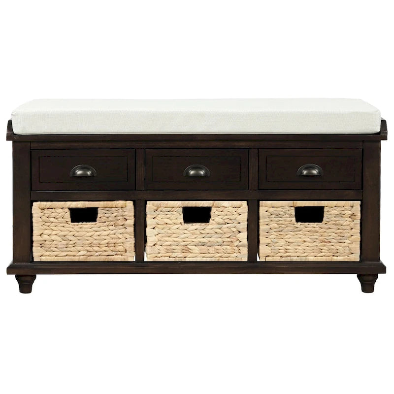Harper & Bright Designs Banc de rangement 3 tiroirs avec 3 paniers en rotin
