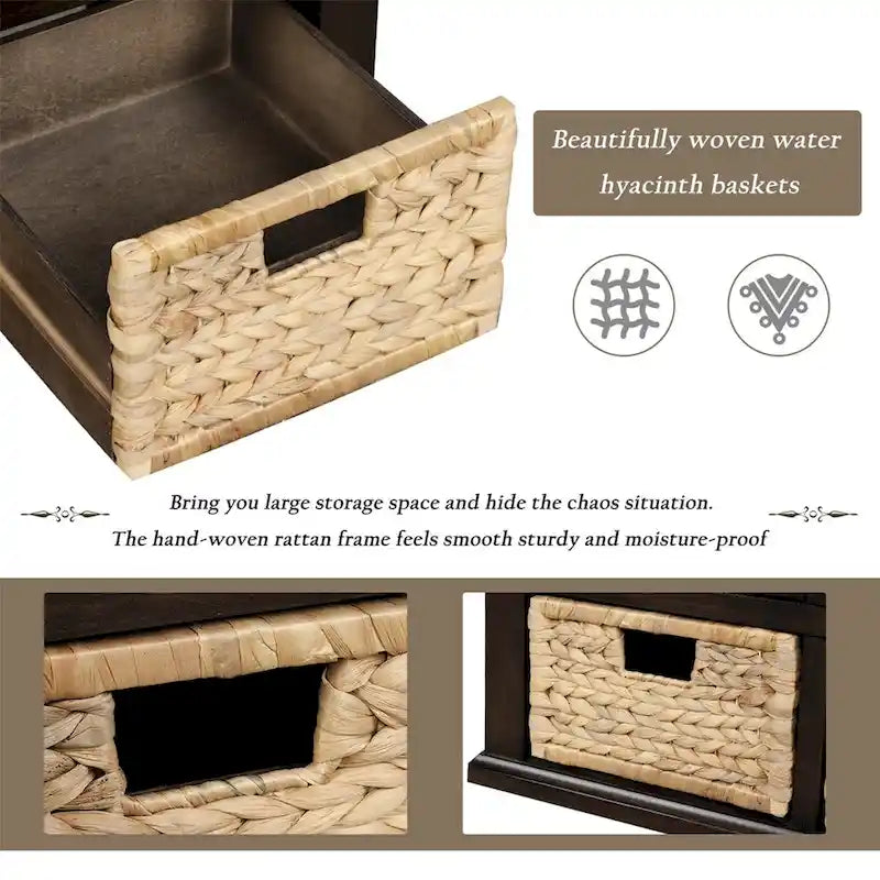 Harper & Bright Designs Banc de rangement 3 tiroirs avec 3 paniers en rotin