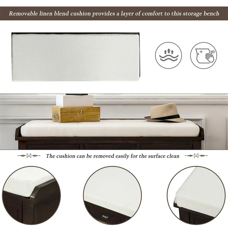 Harper & Bright Designs Banc de rangement 3 tiroirs avec 3 paniers en rotin