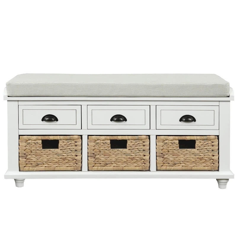 Harper & Bright Designs Banc de rangement 3 tiroirs avec 3 paniers en rotin