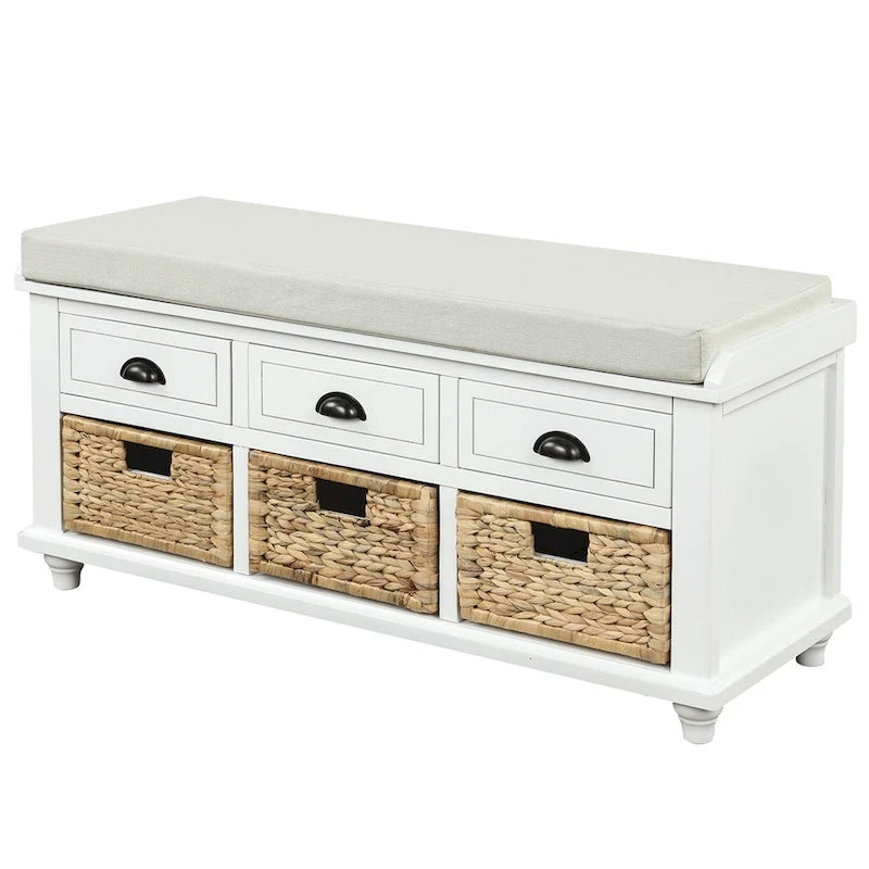 Harper & Bright Designs Banc de rangement 3 tiroirs avec 3 paniers en rotin