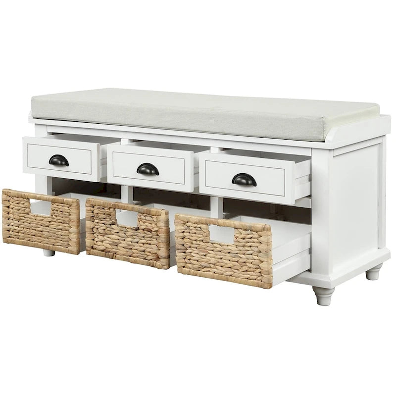 Harper & Bright Designs Banc de rangement 3 tiroirs avec 3 paniers en rotin
