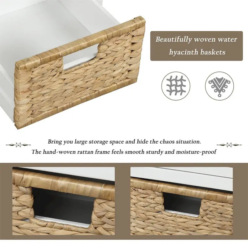 Harper & Bright Designs Banc de rangement 3 tiroirs avec 3 paniers en rotin
