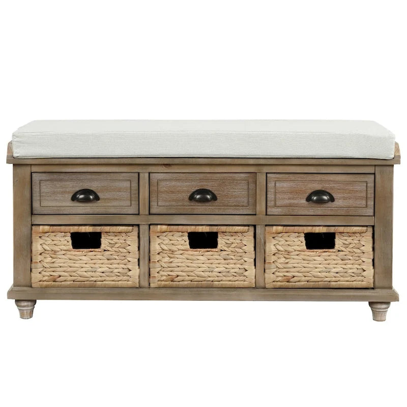 Harper & Bright Designs Banc de rangement 3 tiroirs avec 3 paniers en rotin