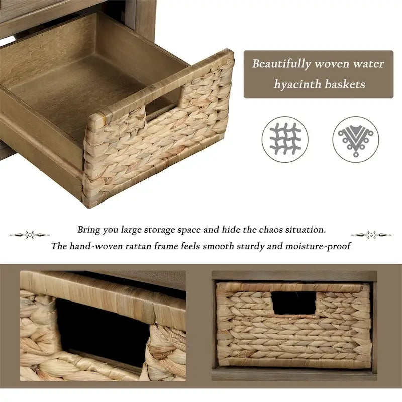 Harper & Bright Designs Banc de rangement 3 tiroirs avec 3 paniers en rotin