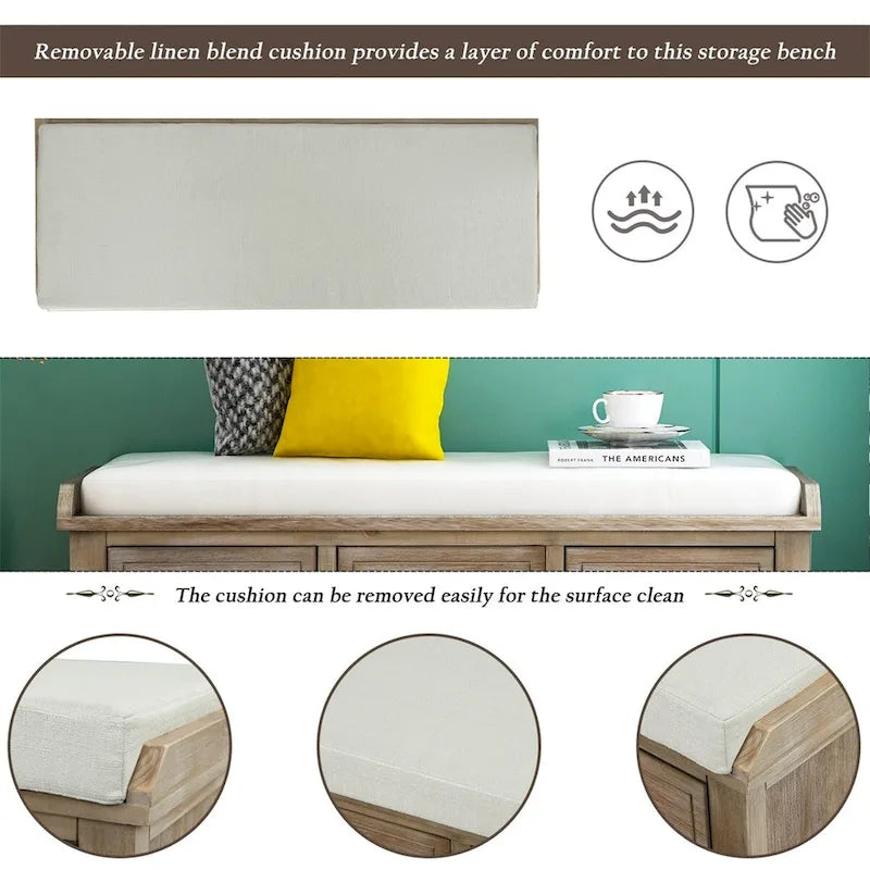 Harper & Bright Designs Banc de rangement 3 tiroirs avec 3 paniers en rotin