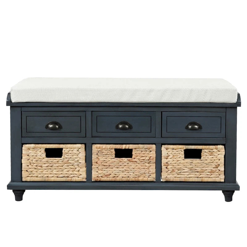 Harper & Bright Designs Banc de rangement 3 tiroirs avec 3 paniers en rotin