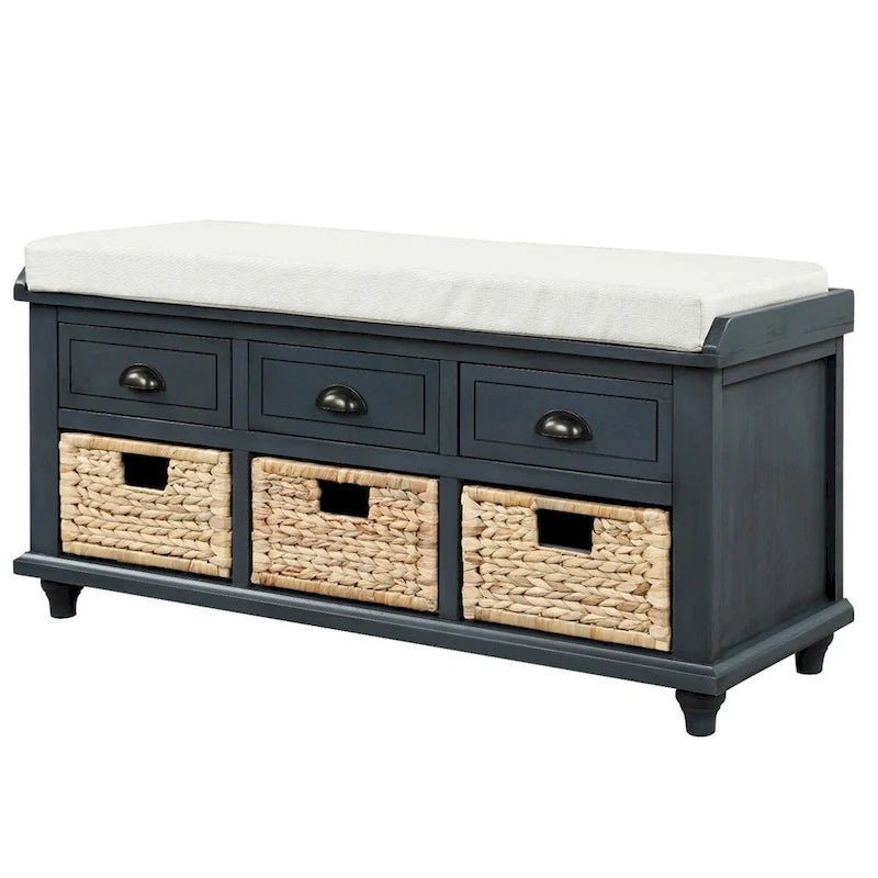 Harper & Bright Designs Banc de rangement 3 tiroirs avec 3 paniers en rotin