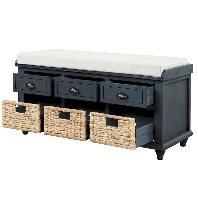 Harper & Bright Designs Banc de rangement 3 tiroirs avec 3 paniers en rotin