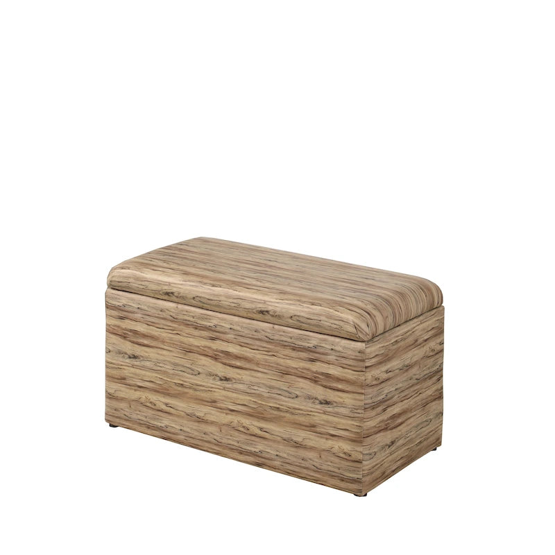Banc de rangement et pouf à carreaux taupe et bleu, ensemble de trois pièces