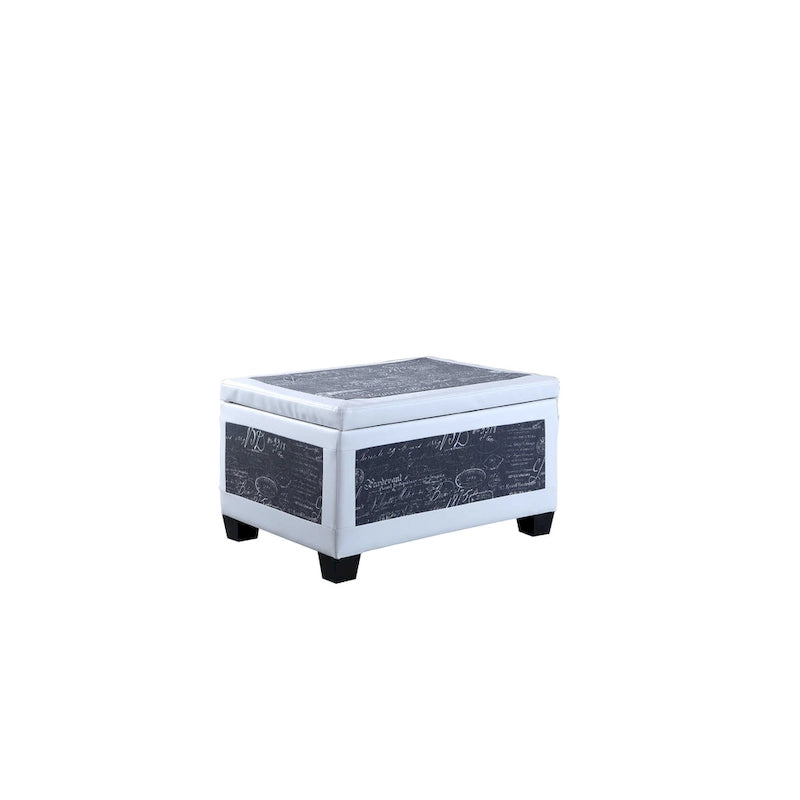 Banc de rangement et pouf à carreaux taupe et bleu, ensemble de trois pièces