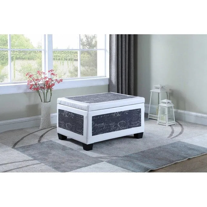 Banc de rangement et pouf à carreaux taupe et bleu, ensemble de trois pièces
