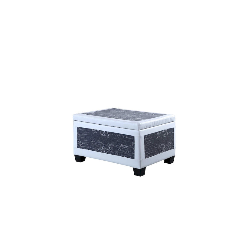 Banc de rangement et pouf à carreaux taupe et bleu, ensemble de trois pièces