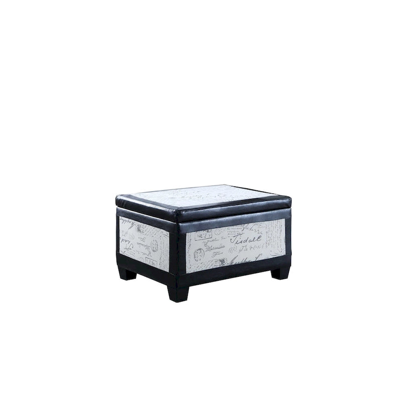 Banc de rangement et pouf à carreaux taupe et bleu, ensemble de trois pièces