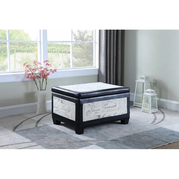 Banc de rangement et pouf à carreaux taupe et bleu, ensemble de trois pièces