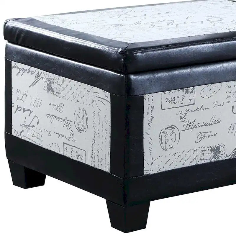 Banc de rangement et pouf à carreaux taupe et bleu, ensemble de trois pièces