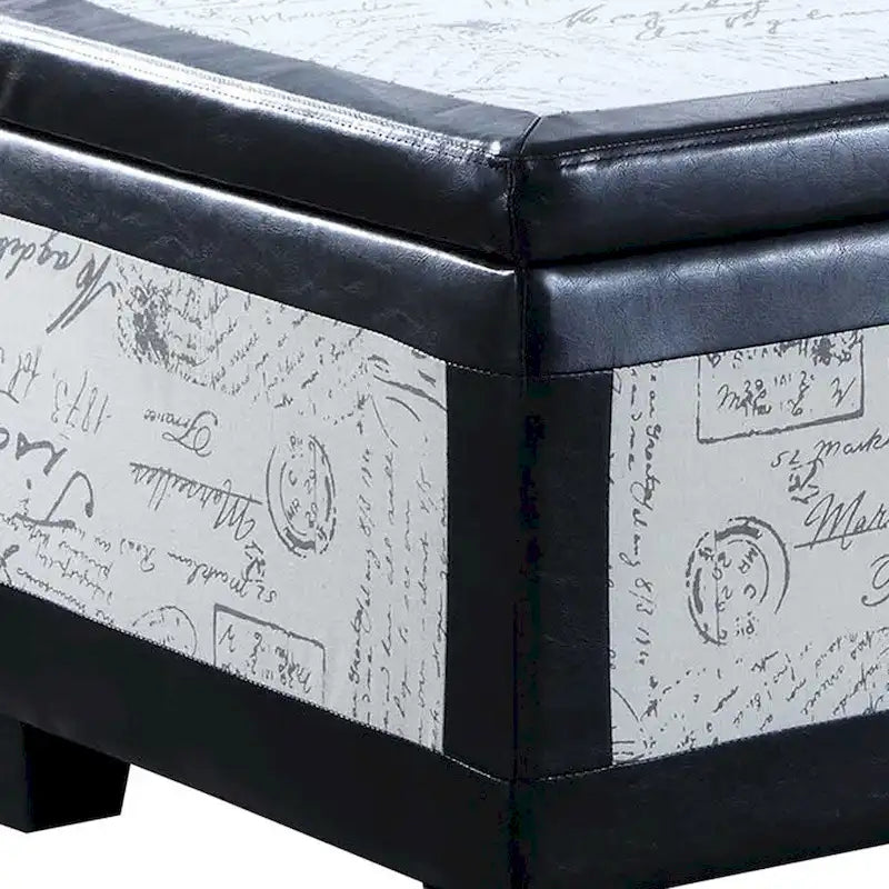 Banc de rangement et pouf à carreaux taupe et bleu, ensemble de trois pièces