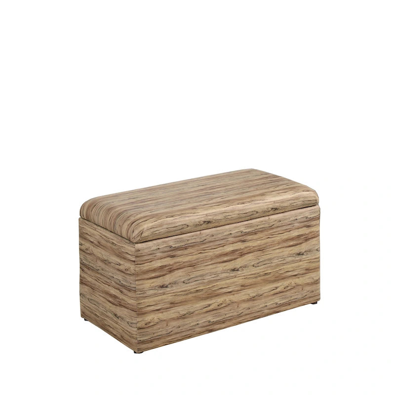 Banc de rangement et pouf à carreaux taupe et bleu, ensemble de trois pièces