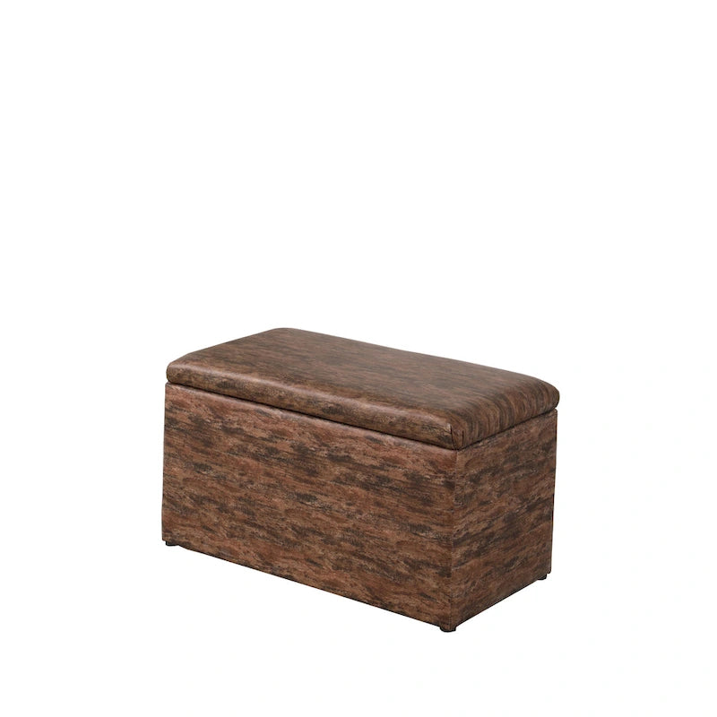 Banc de rangement et pouf à carreaux taupe et bleu, ensemble de trois pièces