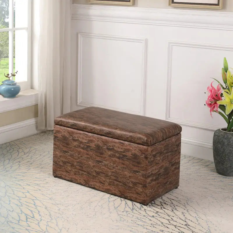 Banc de rangement et pouf à carreaux taupe et bleu, ensemble de trois pièces