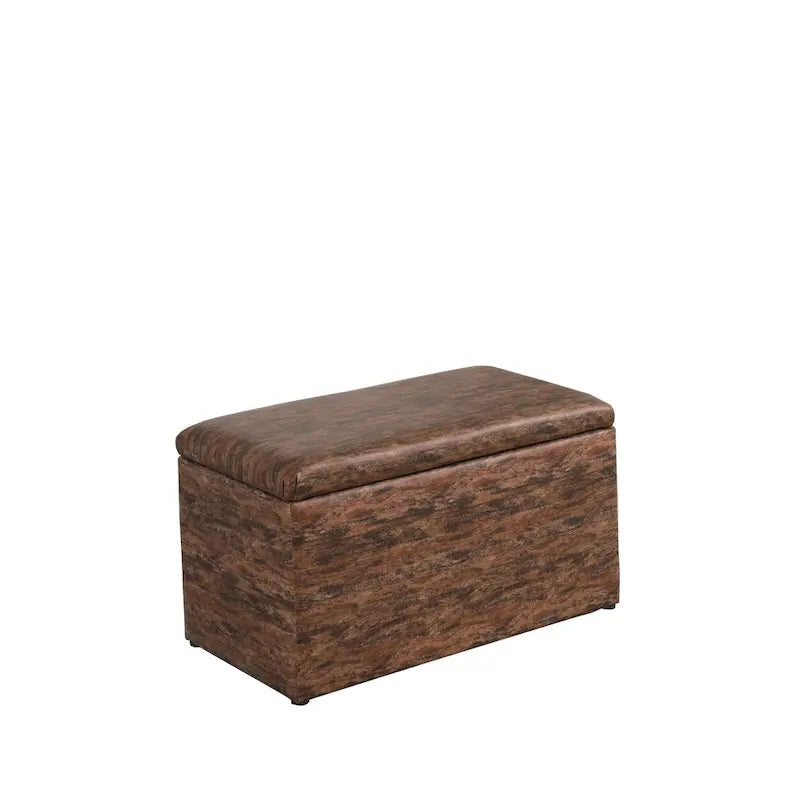 Banc de rangement et pouf à carreaux taupe et bleu, ensemble de trois pièces