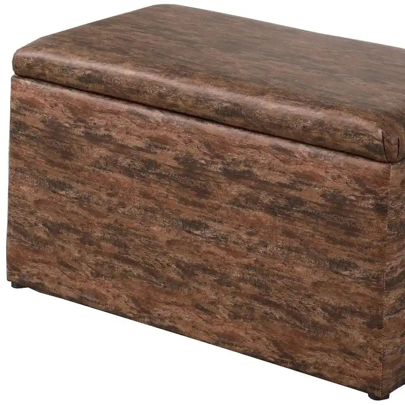 Banc de rangement et pouf à carreaux taupe et bleu, ensemble de trois pièces