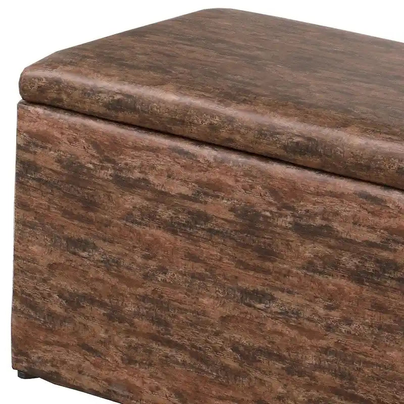 Banc de rangement et pouf à carreaux taupe et bleu, ensemble de trois pièces