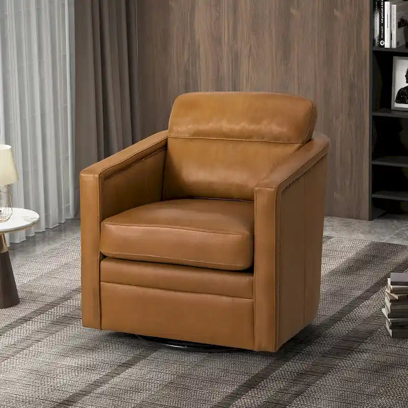 Fauteuil pivotant Jorge en cuir véritable, largeur 28,74 po, avec accoudoirs