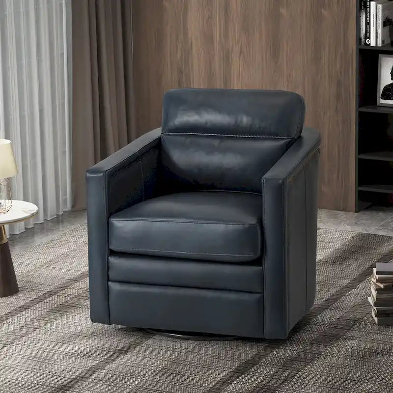 Fauteuil pivotant Jorge en cuir véritable, largeur 28,74 po, avec accoudoirs