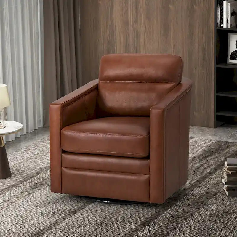 Fauteuil pivotant Jorge en cuir véritable, largeur 28,74 po, avec accoudoirs