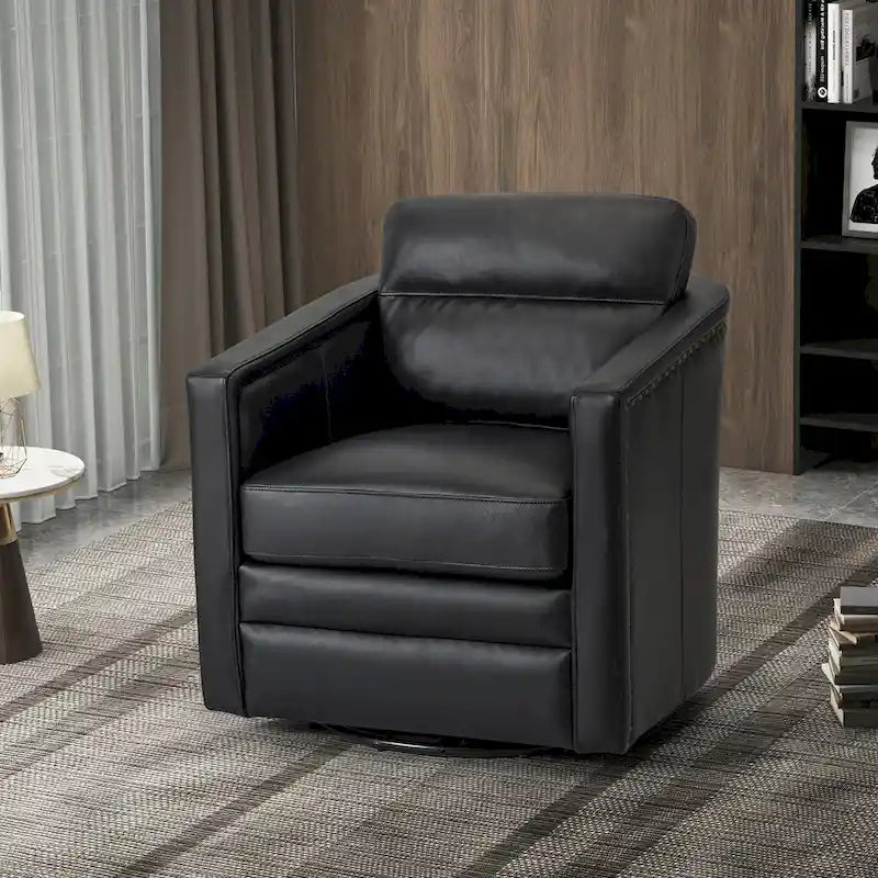 Fauteuil pivotant Jorge en cuir véritable, largeur 28,74 po, avec accoudoirs