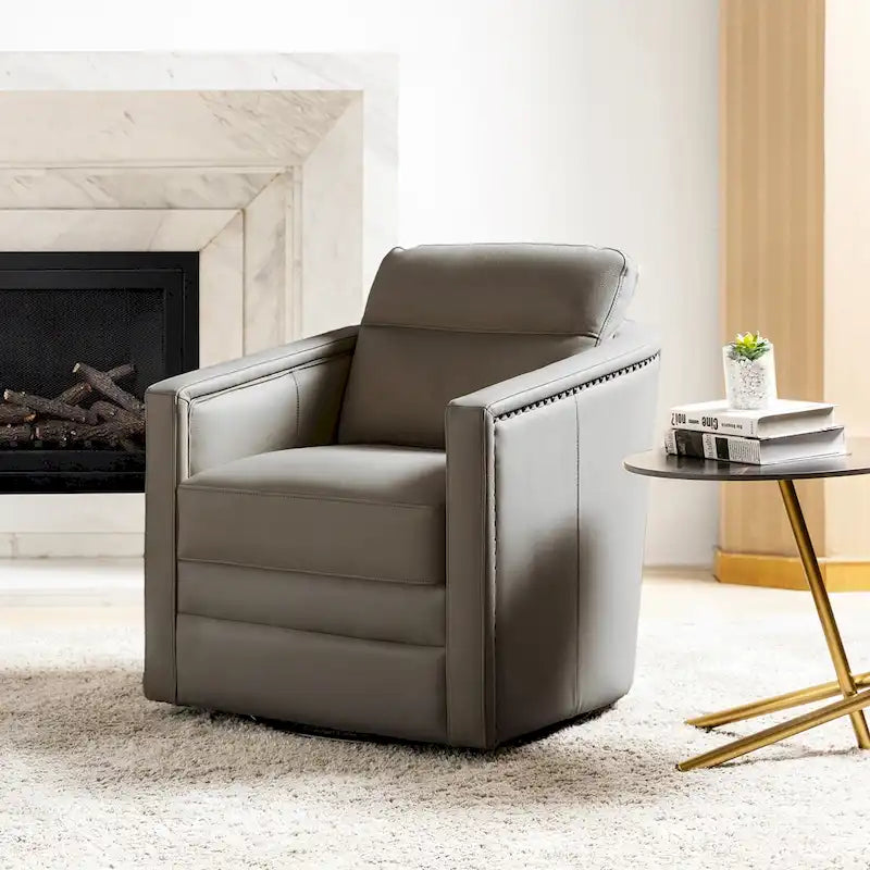 Fauteuil pivotant Jorge en cuir véritable, largeur 28,74 po, avec accoudoirs