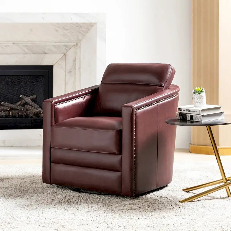 Fauteuil pivotant Jorge en cuir véritable, largeur 28,74 po, avec accoudoirs