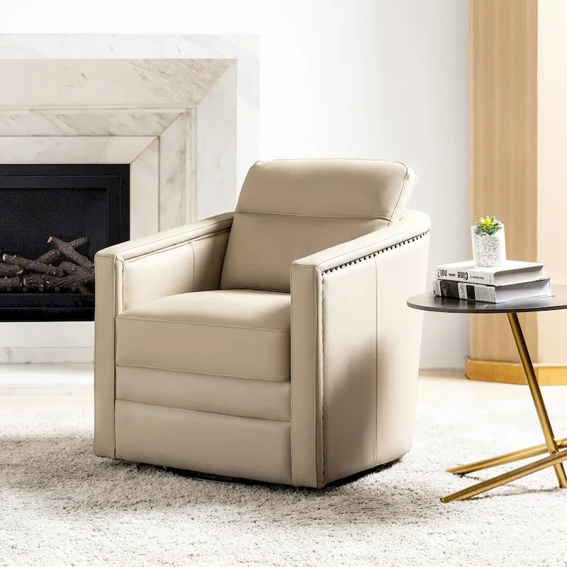 Fauteuil pivotant Jorge en cuir véritable, largeur 28,74 po, avec accoudoirs