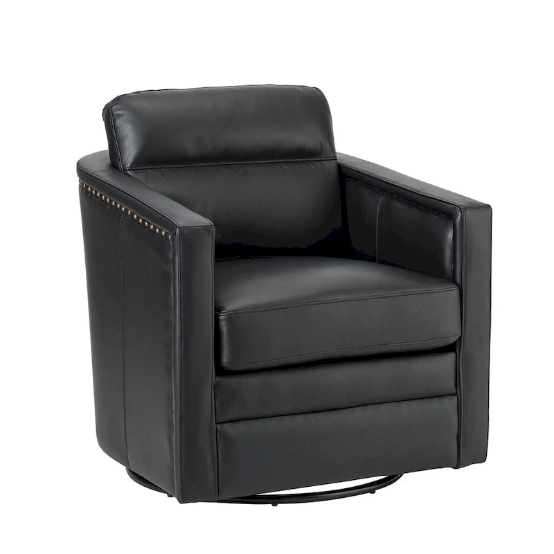 Fauteuil pivotant Jorge en cuir véritable, largeur 28,74 po, avec accoudoirs
