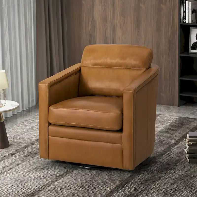 Fauteuil pivotant Jorge en cuir véritable, largeur 28,74 po, avec accoudoirs