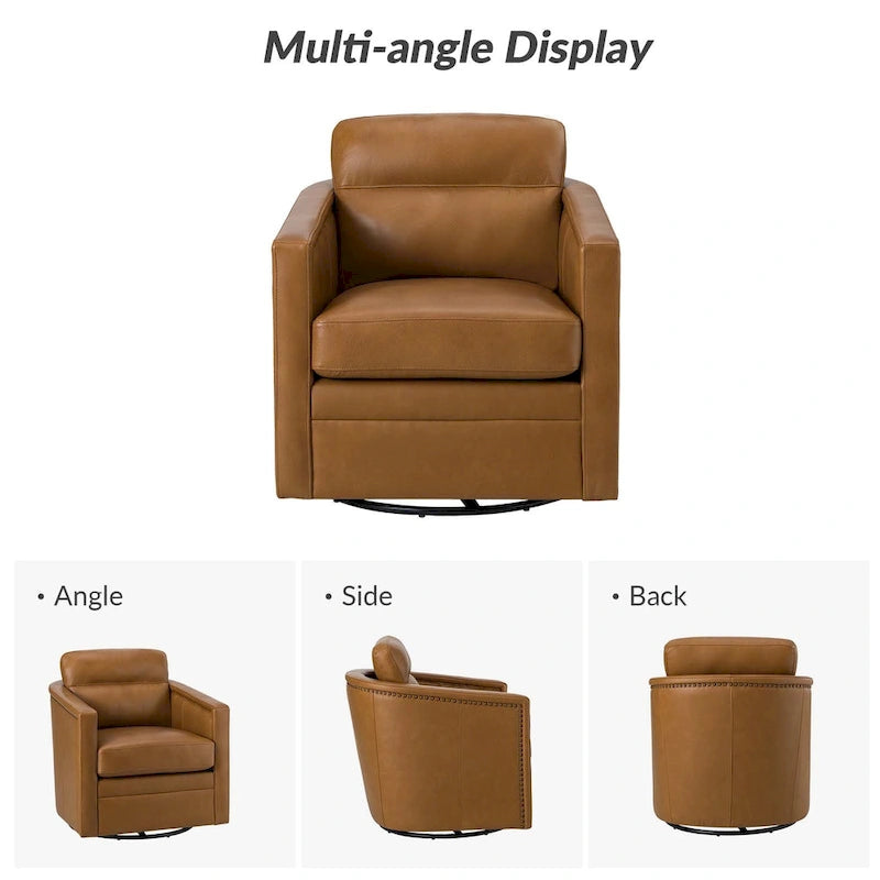 Fauteuil pivotant Jorge en cuir véritable, largeur 28,74 po, avec accoudoirs