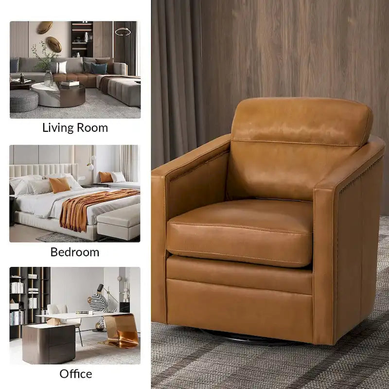 Fauteuil pivotant Jorge en cuir véritable, largeur 28,74 po, avec accoudoirs
