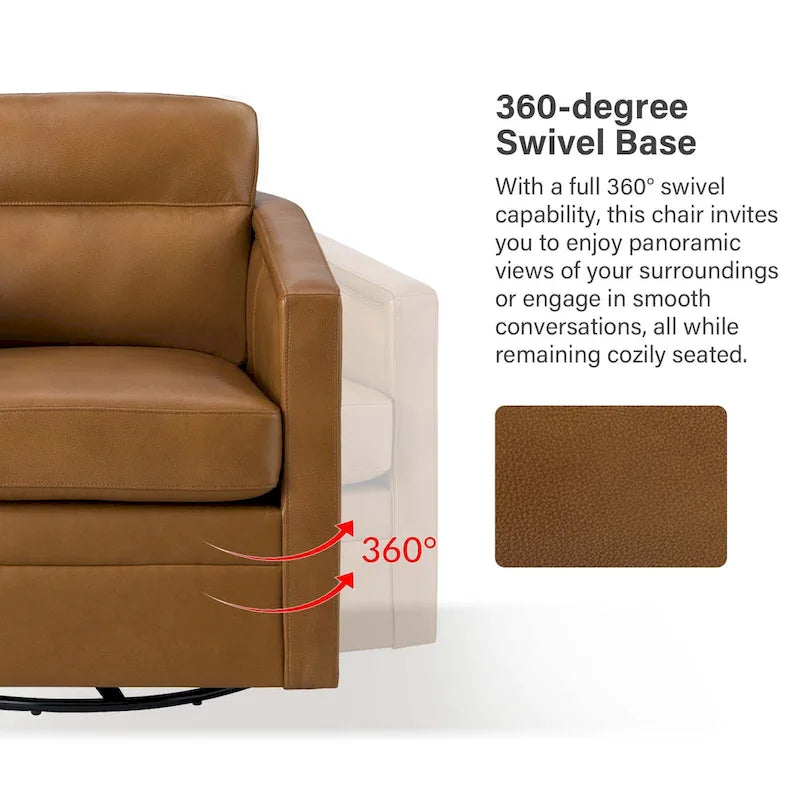 Fauteuil pivotant Jorge en cuir véritable, largeur 28,74 po, avec accoudoirs