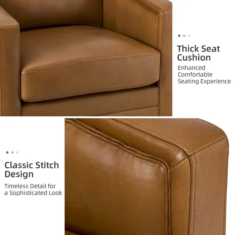 Fauteuil pivotant Jorge en cuir véritable, largeur 28,74 po, avec accoudoirs