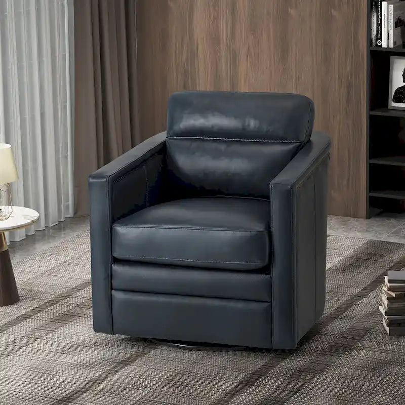 Fauteuil pivotant Jorge en cuir véritable, largeur 28,74 po, avec accoudoirs