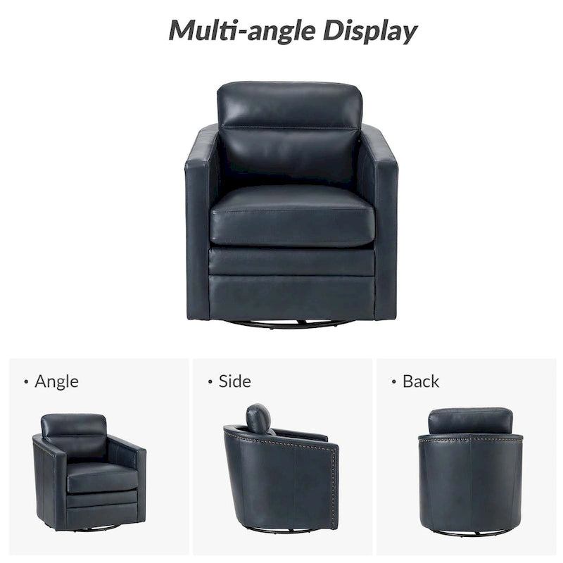 Fauteuil pivotant Jorge en cuir véritable, largeur 28,74 po, avec accoudoirs