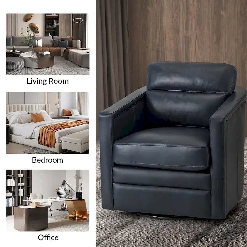 Fauteuil pivotant Jorge en cuir véritable, largeur 28,74 po, avec accoudoirs
