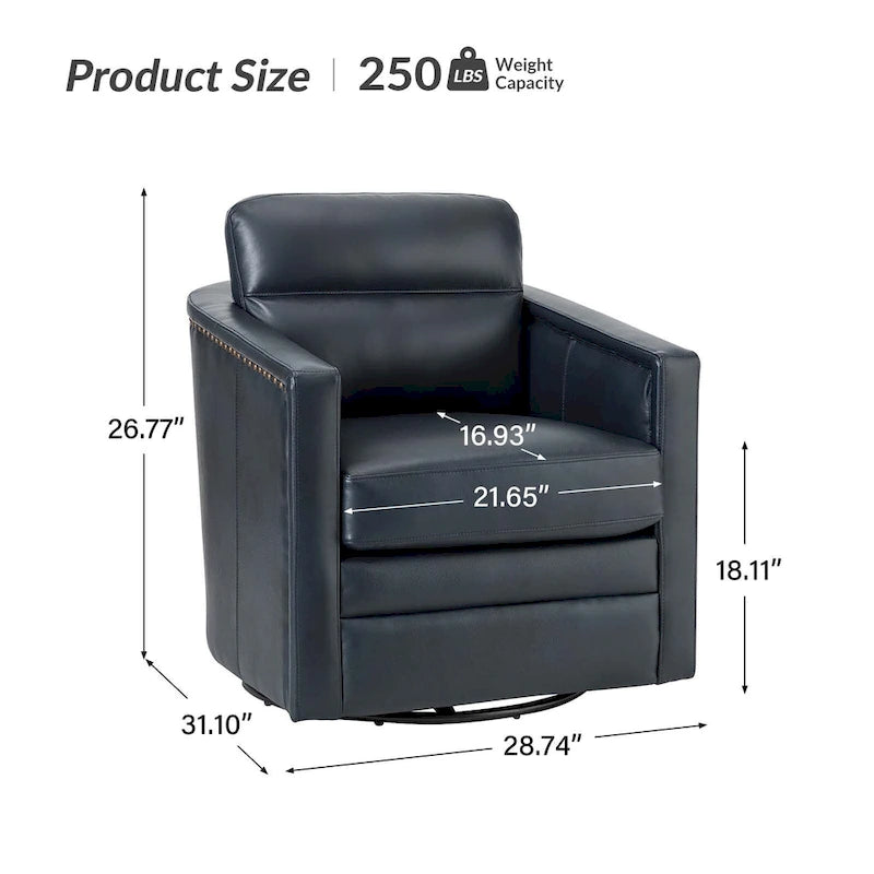 Fauteuil pivotant Jorge en cuir véritable, largeur 28,74 po, avec accoudoirs