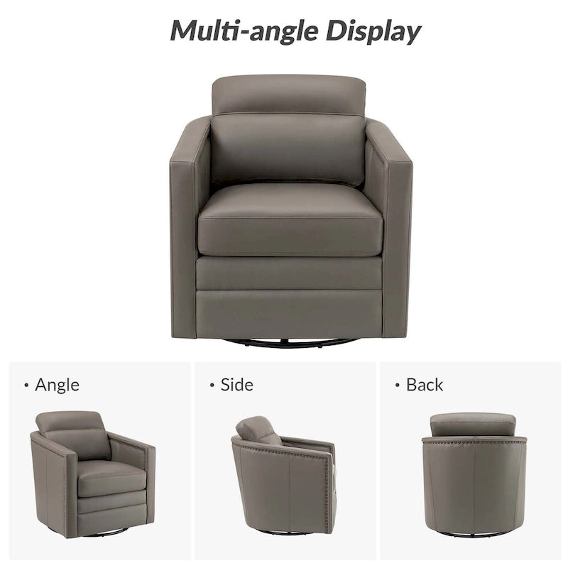 Fauteuil pivotant Jorge en cuir véritable, largeur 28,74 po, avec accoudoirs