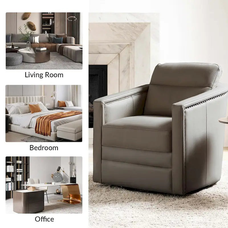 Fauteuil pivotant Jorge en cuir véritable, largeur 28,74 po, avec accoudoirs
