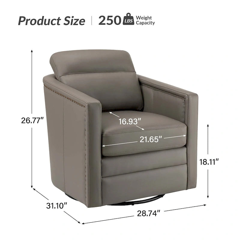 Fauteuil pivotant Jorge en cuir véritable, largeur 28,74 po, avec accoudoirs