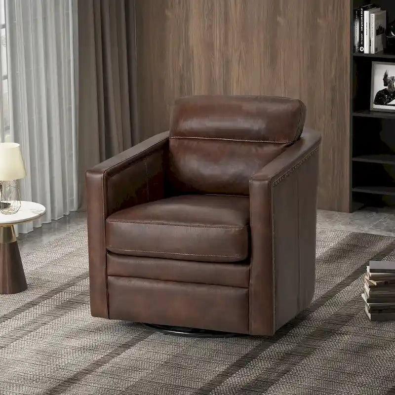 Fauteuil pivotant Jorge en cuir véritable, largeur 28,74 po, avec accoudoirs