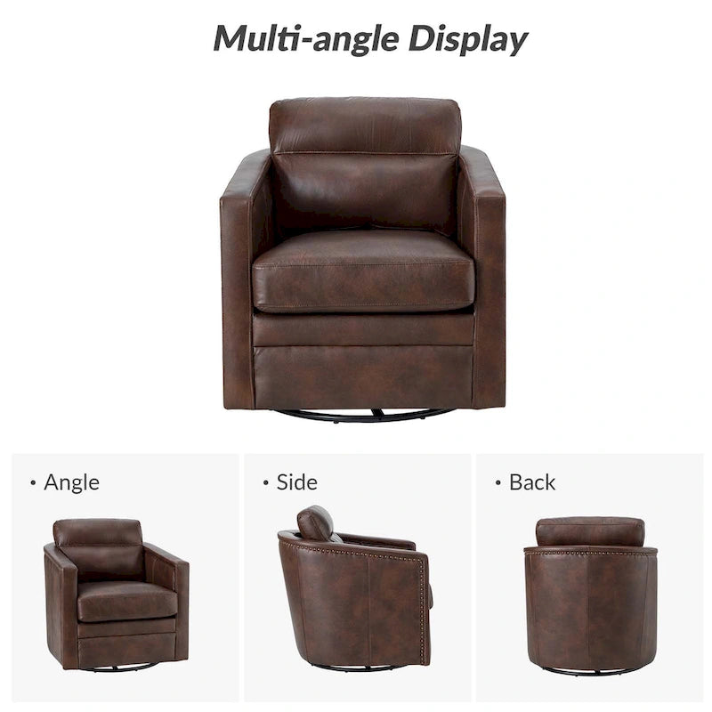 Fauteuil pivotant Jorge en cuir véritable, largeur 28,74 po, avec accoudoirs