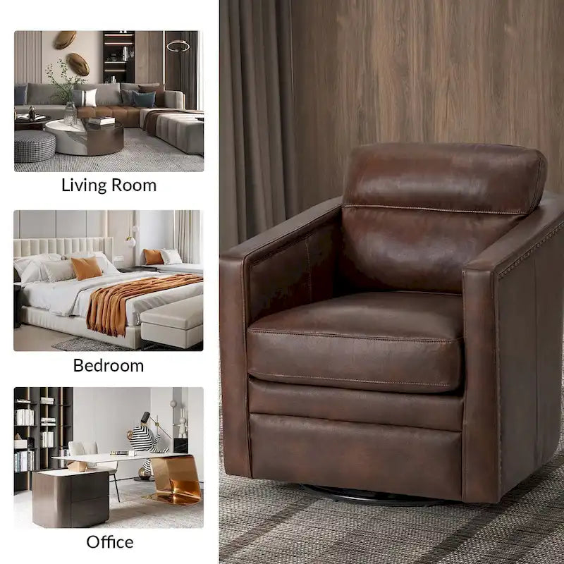 Fauteuil pivotant Jorge en cuir véritable, largeur 28,74 po, avec accoudoirs